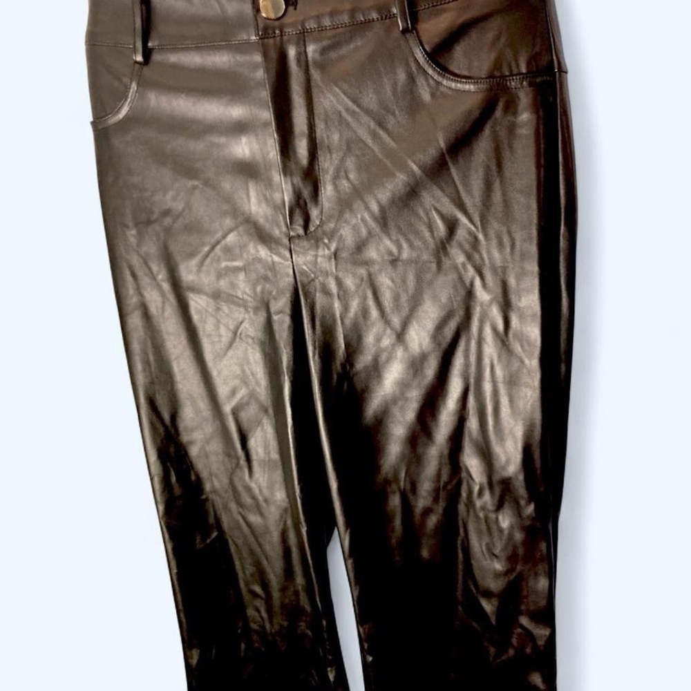 Black faux leather pants with a Widish leg fit Shein 6